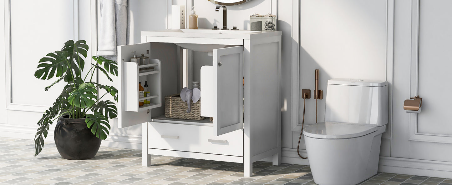 30" White Bathroom Vanity with Single Sink, Combo Cabinet Undermount Sink, Bathroom Storage Cabinet with 2 Doors and a Drawer, Soft Closing, Multifunctional Storage, Solid Wood Frame