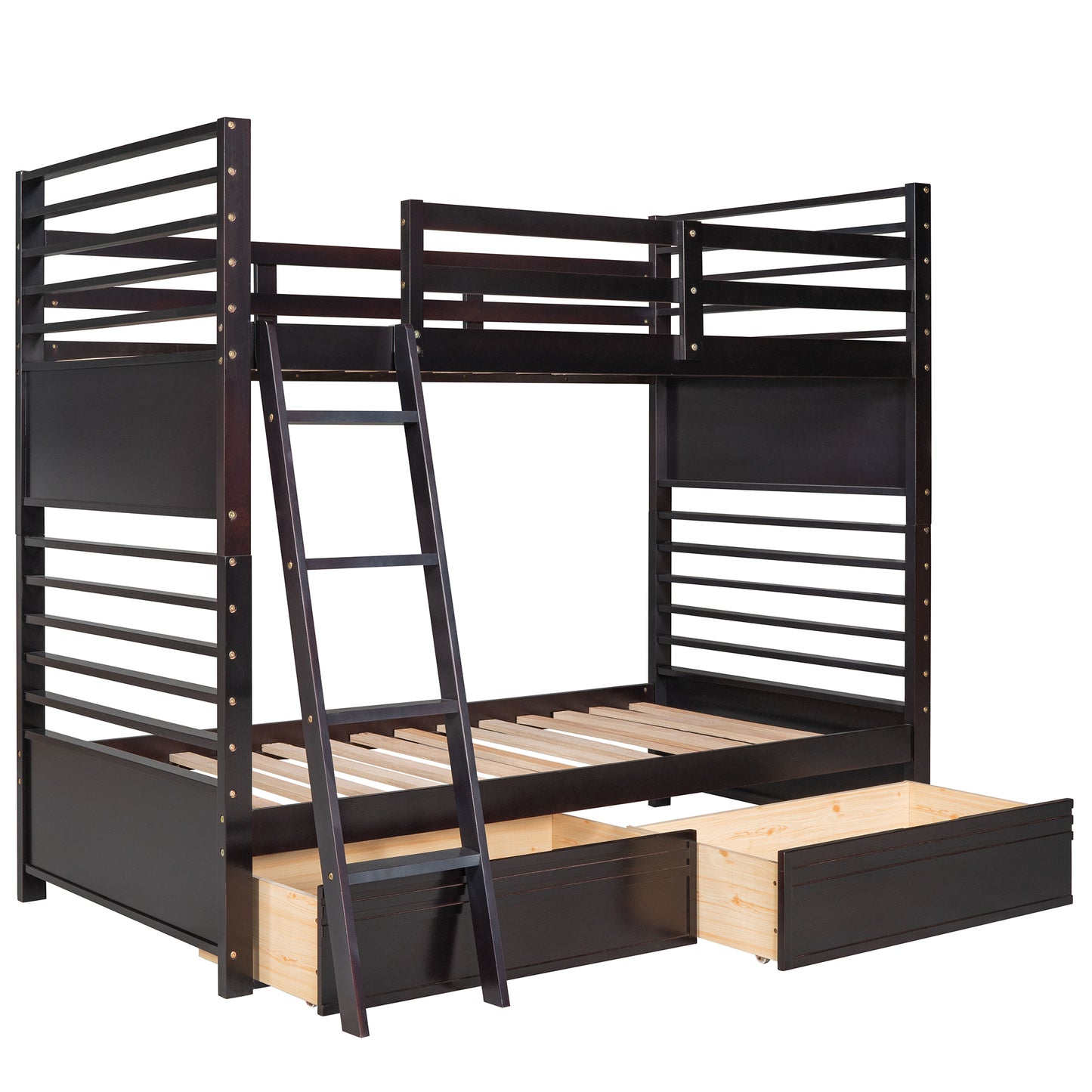 Espresso Twin Bunk Bed with Storage Drawers for Space Optimization