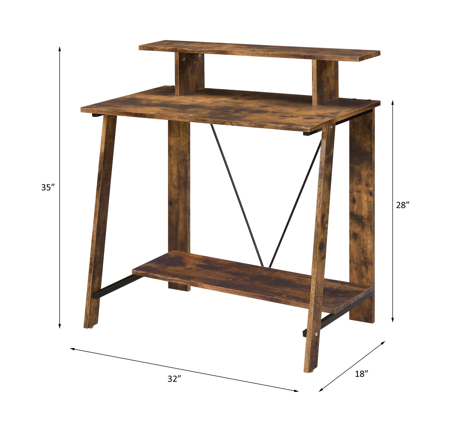 Rustic Oak Writing Desk with Industrial V-Shaped Frame