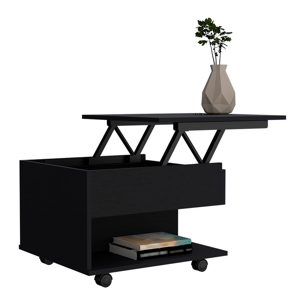 Mercuri Lift Top Coffee Table with Casters, Black Wengue Finish