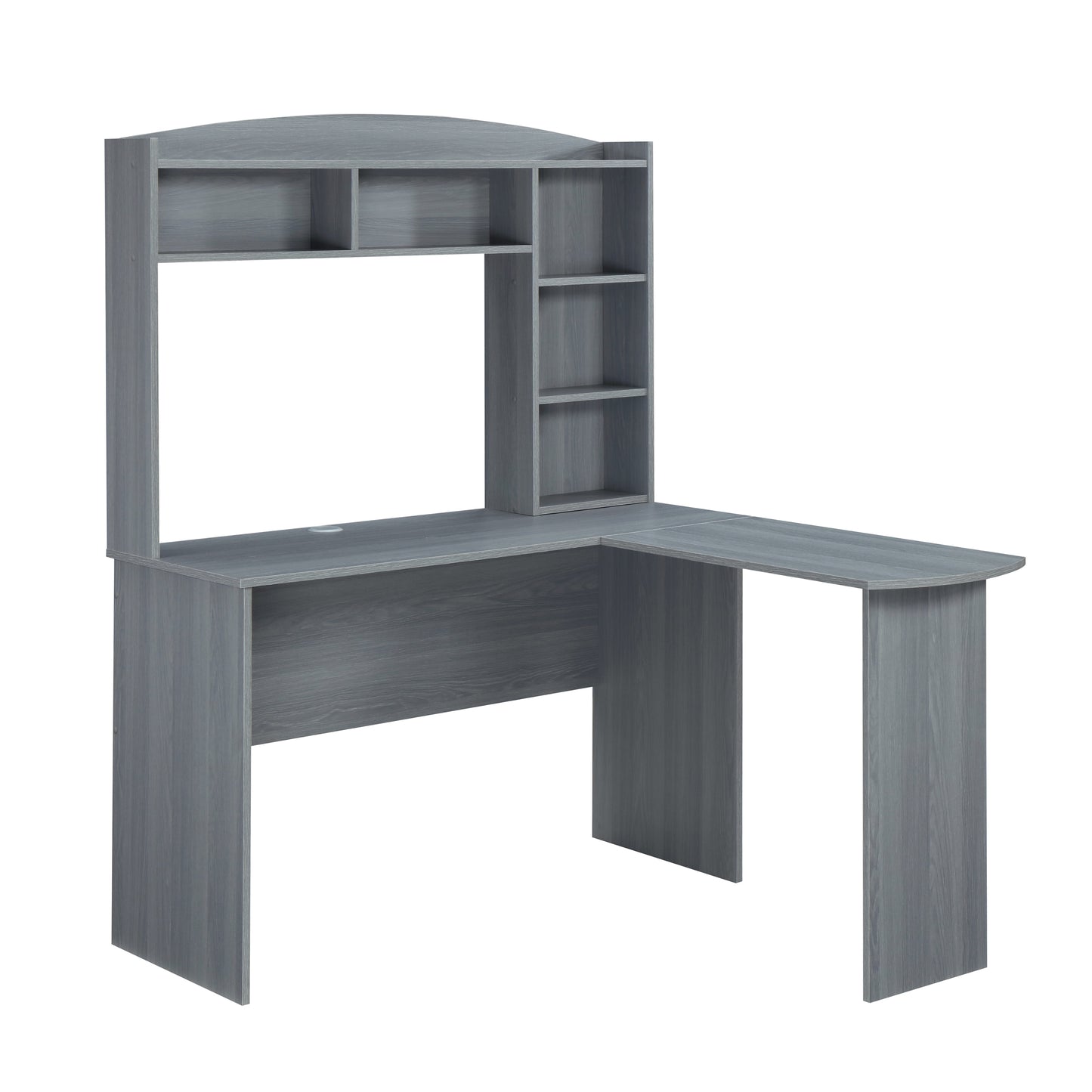 Modern Grey L-Shaped Desk with Hutch for Stylish Home Offices