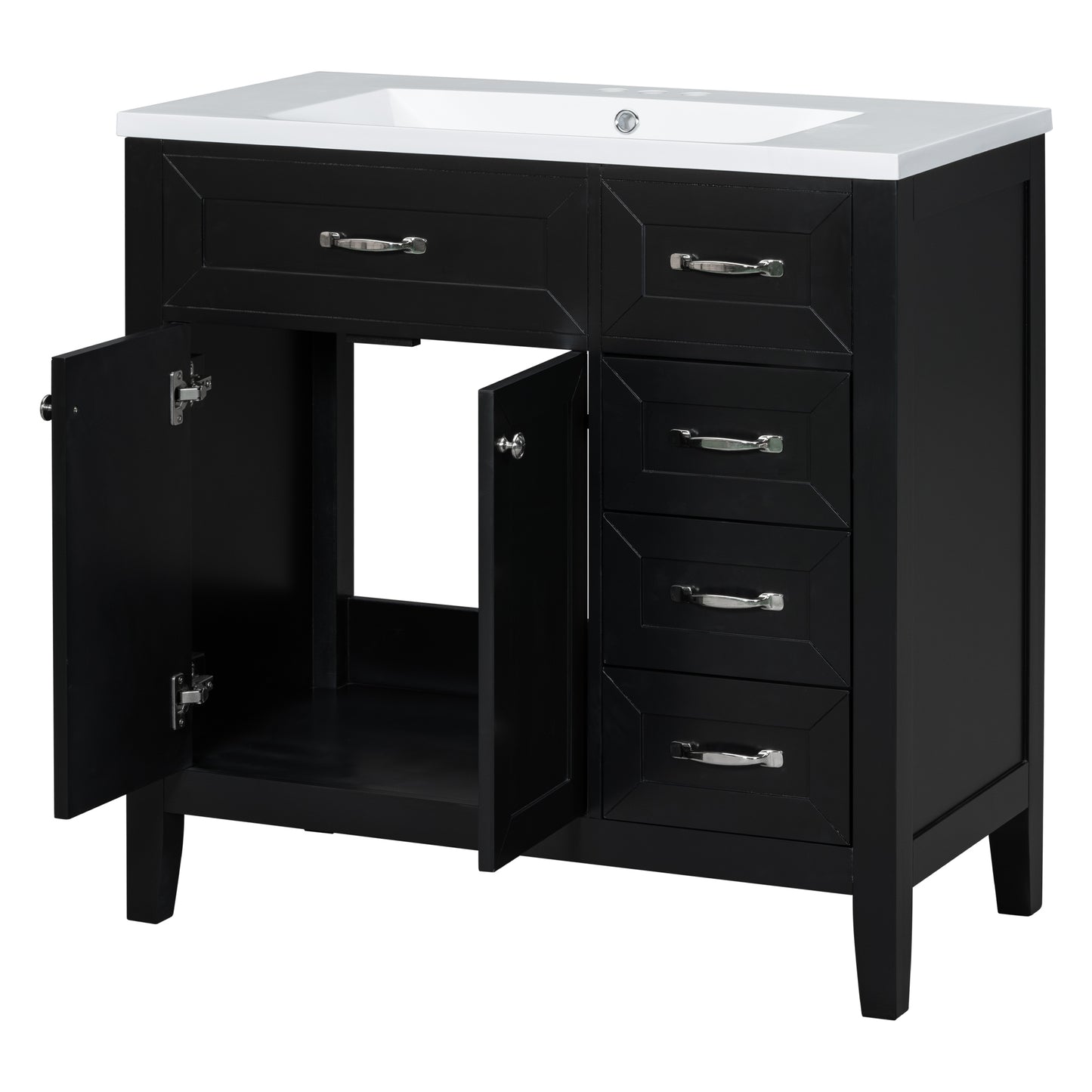 36" Bathroom Vanity with Sink Combo, Black Bathroom Cabinet with Drawers, Solid Frame and MDF Board