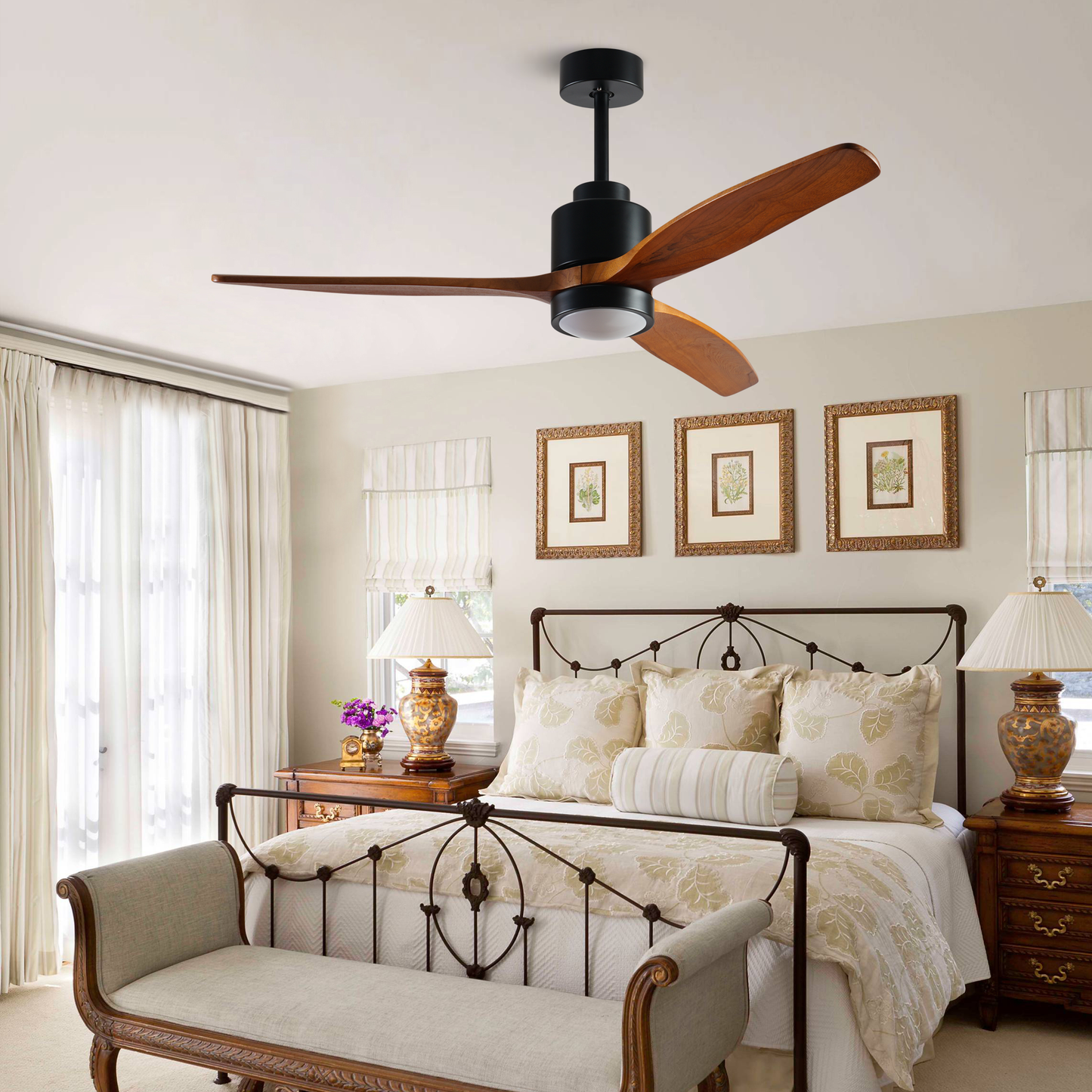 52-inch Elegant Wood Ceiling Fan with Dimmable LED Lights