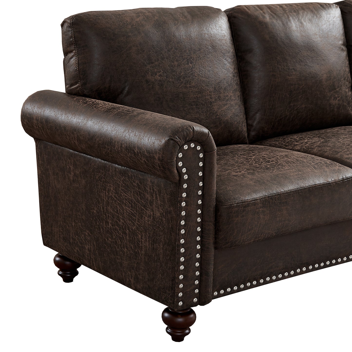 Leathaire Fabric Upholstery sofa/ Easy, Tool-Free Assembly,Dark Brown