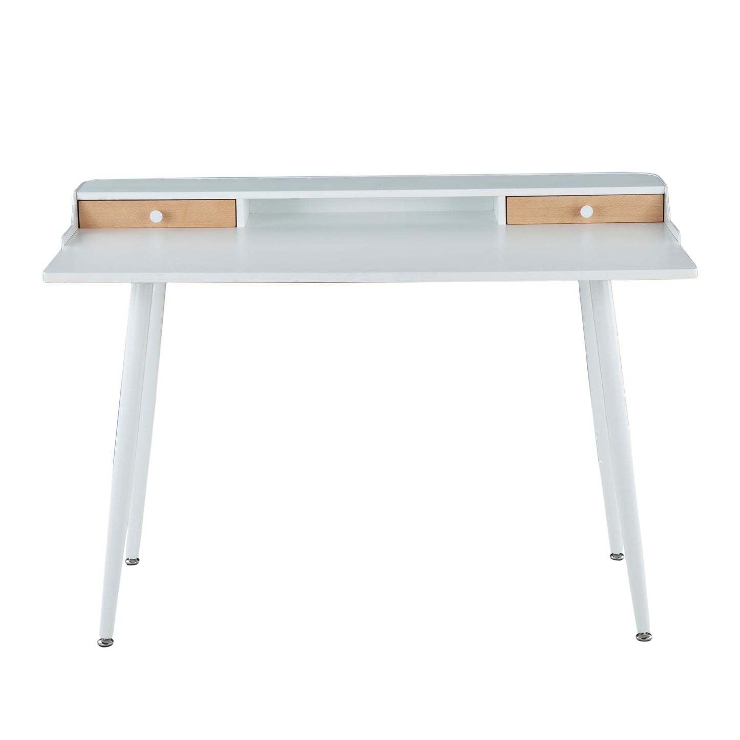 LumiSource Harvey Modern White Steel and Wood Desk with Natural Accents