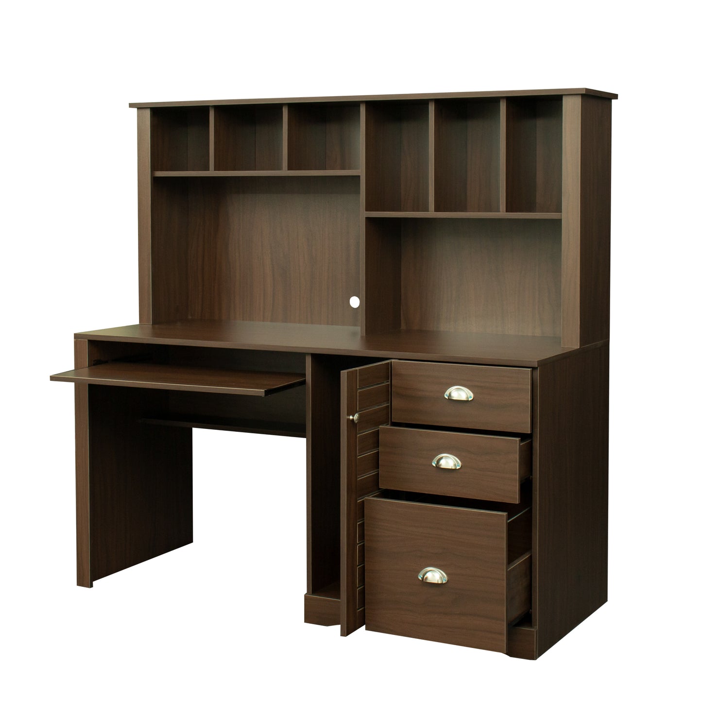 Elegant Walnut Home Office Desk with Hutch and Spacious Storage Capability