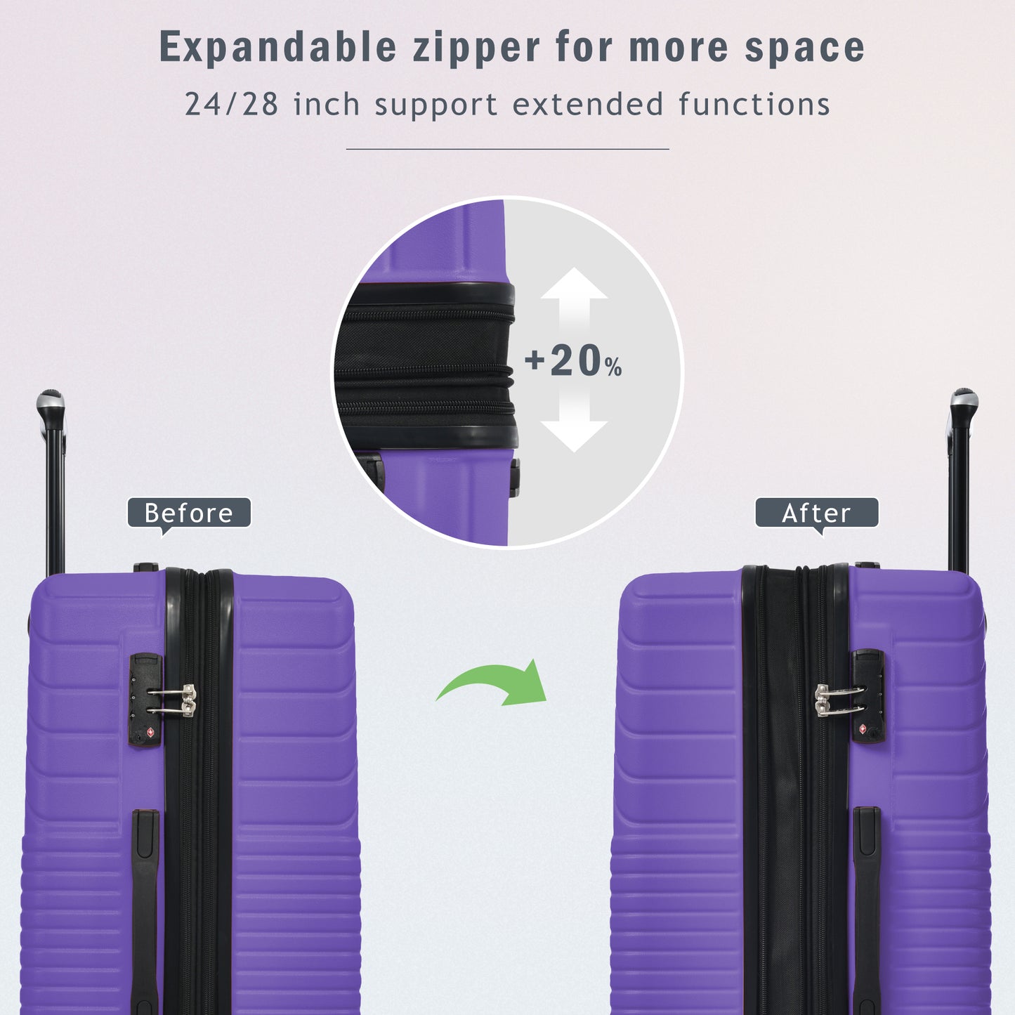 Hardshell Luggage Sets 3 Piece double spinner 8 wheels Suitcase with TSA Lock Lightweight 20''24''28''