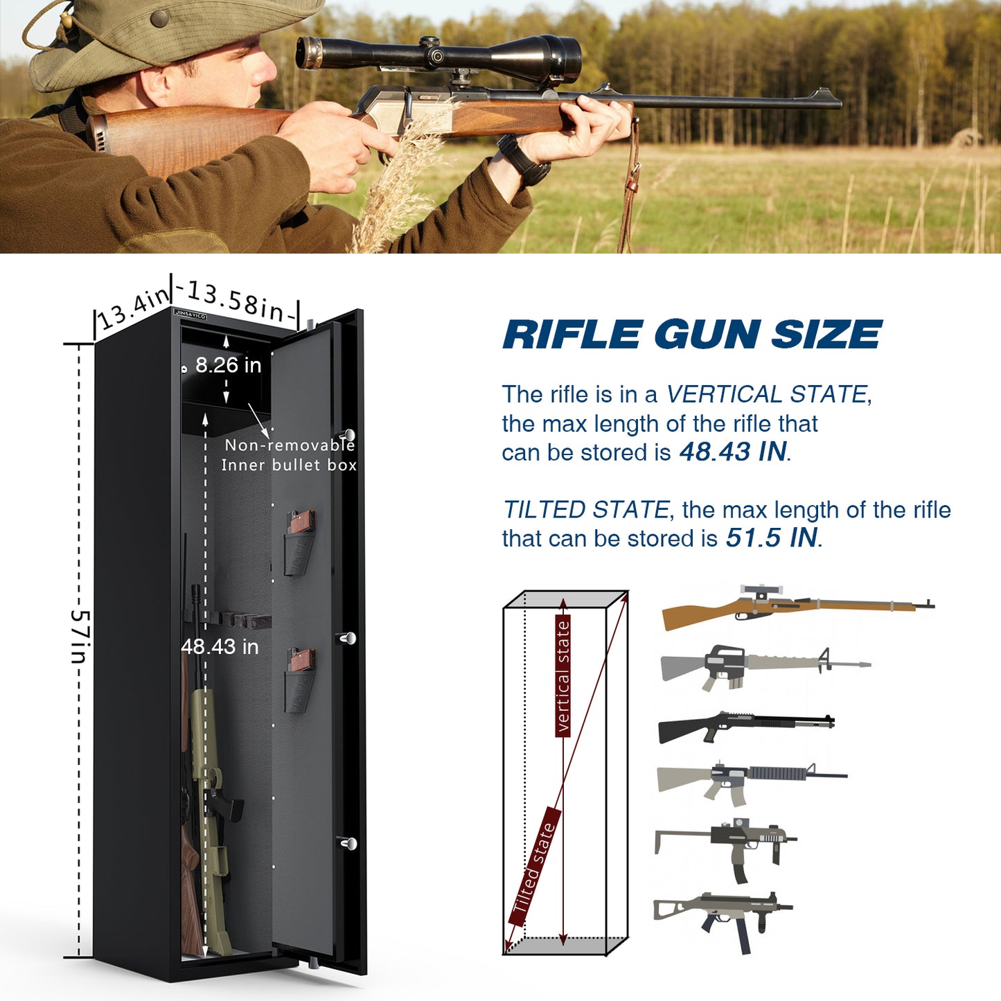 Secure 5-Gun Rifle and Pistol Safe with Quick Access, Electronic Keypad Lock