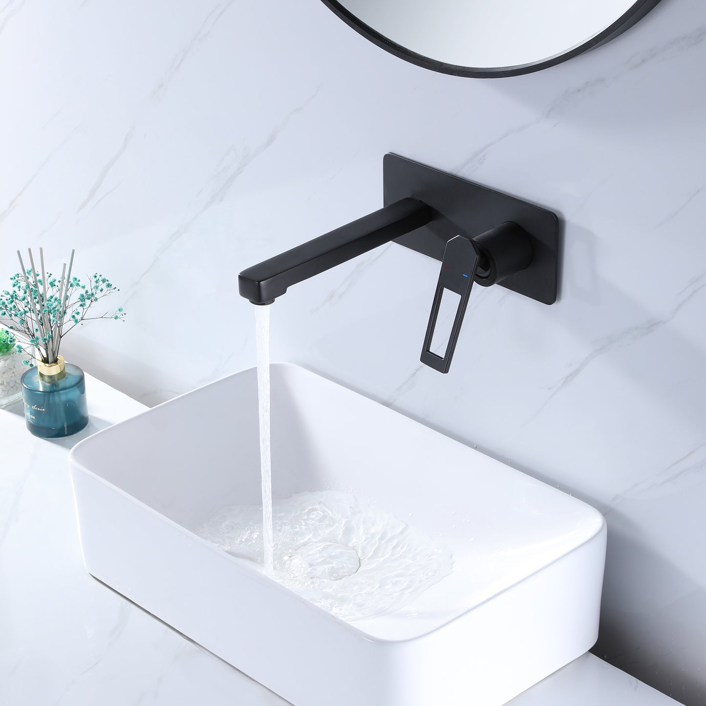 Sleek Matte Black Wall-Mounted Bathroom Faucet Set with Rough-In Valve