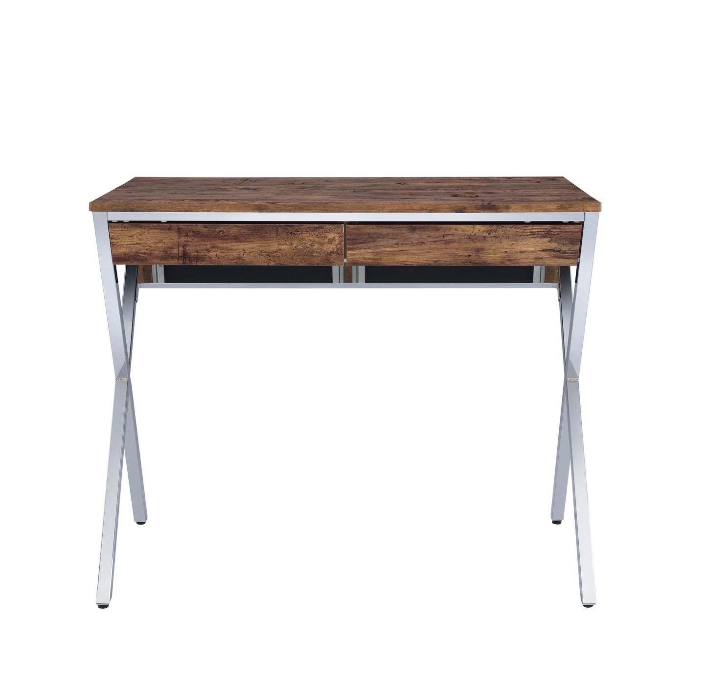 Elegant Weathered Oak and Chrome Writing Desk