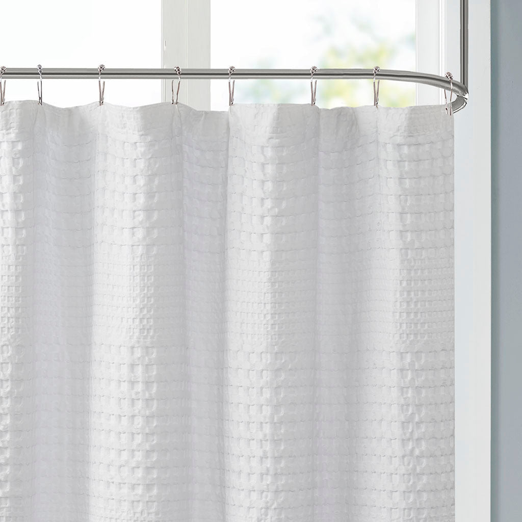 White Cotton Waffle Weave Spa Shower Curtain