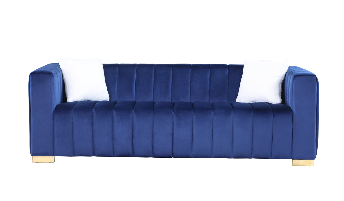 A modern  channel sofa  take on a traditional Chesterfield,Navy blue color,3 seater