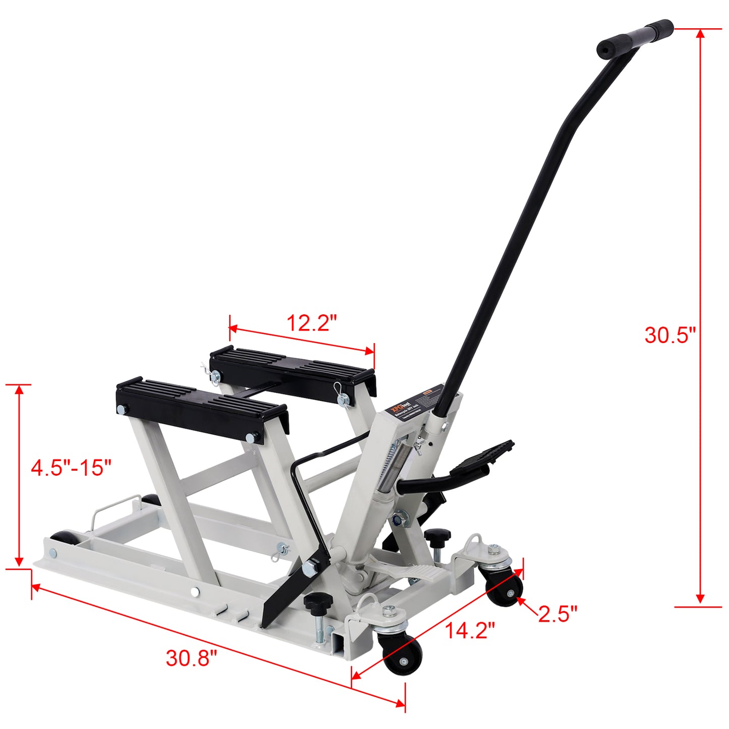 Hydraulic Motorcycle Lift Jack, 1500 LBS Capacity ATV Scissor Lift Jack, Portable Motorcycle Lift Table with 4 Wheels, Hydraulic Foot-Operated Hoist Stand with 2xtie down gray