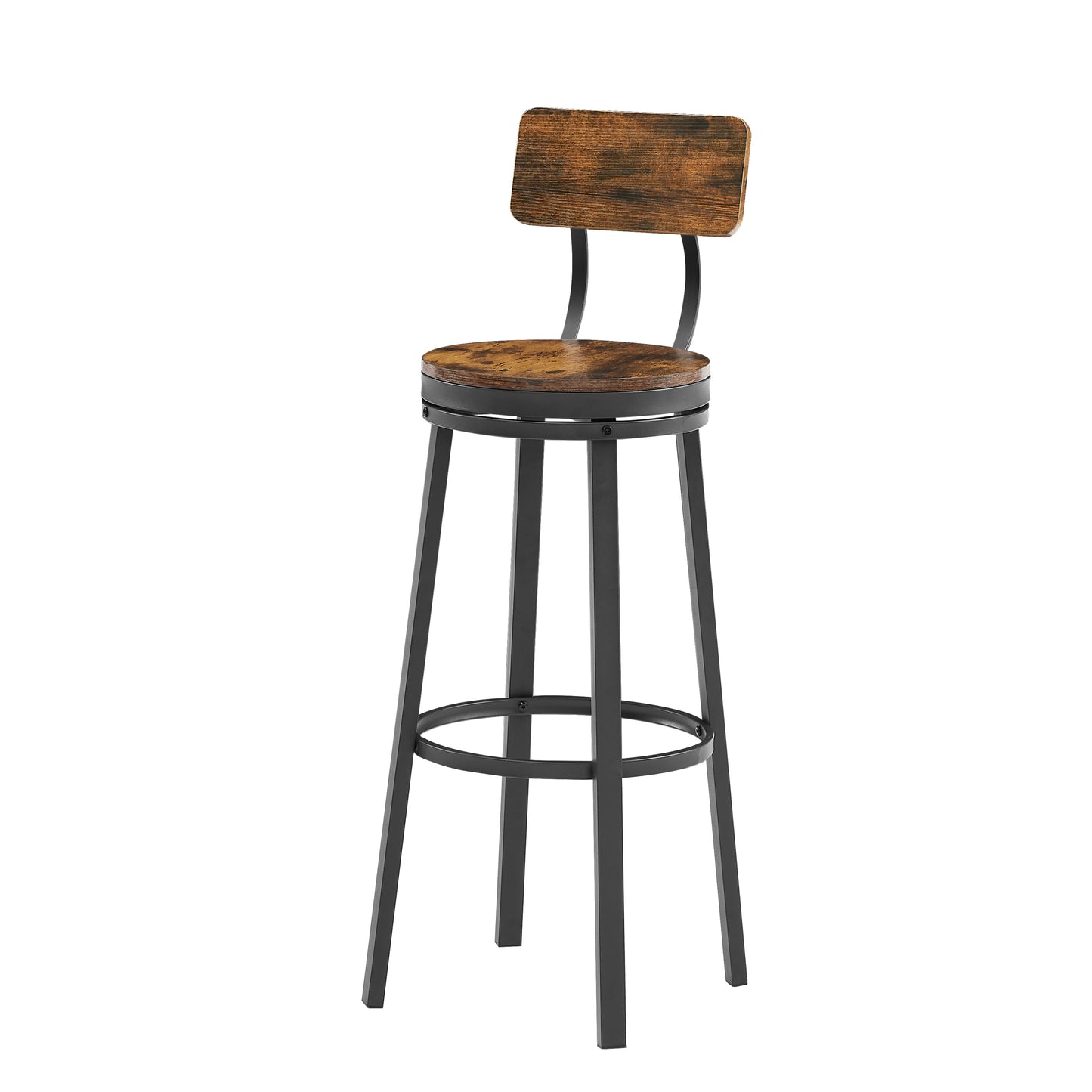 Set of 2 Industrial Swivel Bar Stools with Backrest