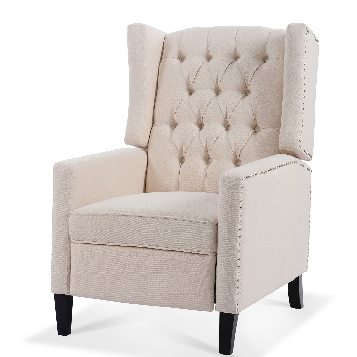 Beige Fabric Wing Chair Recliner with High Backrest - 27.16 Wide