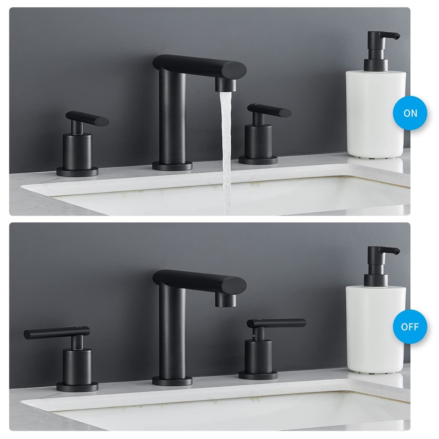 Modern Black Waterfall Bathroom Faucet with 2-Handles and Drain Assembly