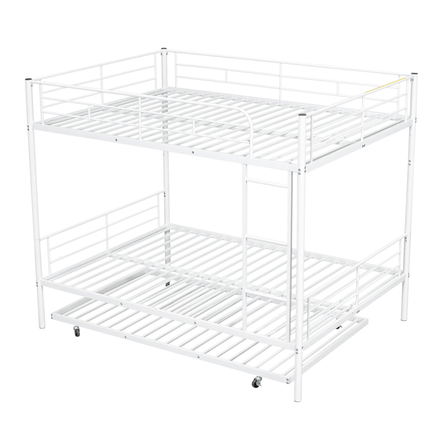 Contemporary White Full Metal Bunk Bed with Trundle