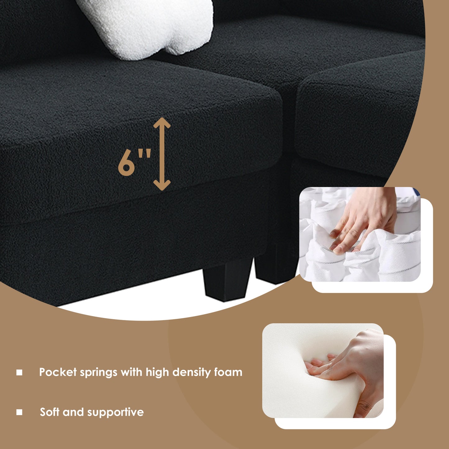 Modern Teddy Velvet Sectional Sofa with Charging Ports and Storage Ottoman - 4 Seat L-shaped Couch