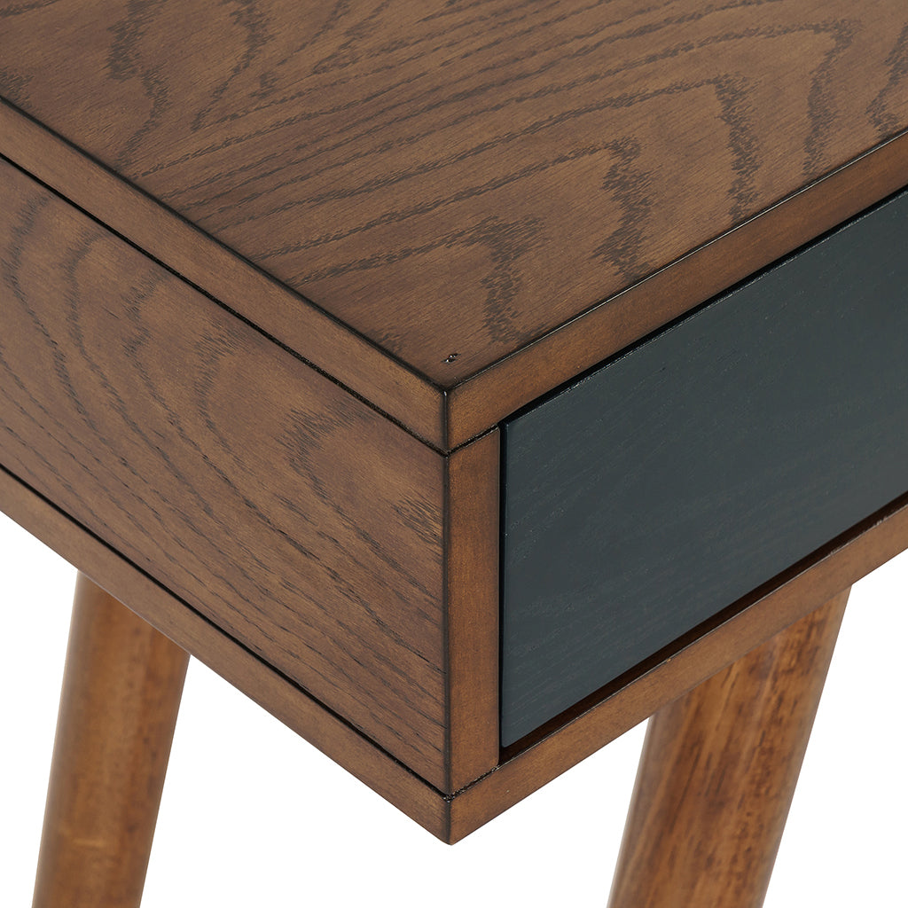 Transitional 3 Drawer Writing Desk in Pecan Finish with Navy Accents