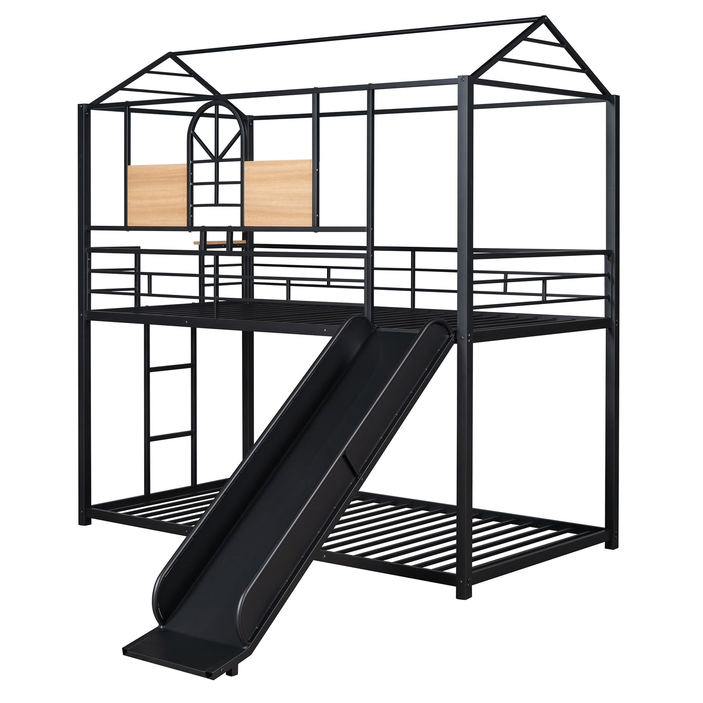 Metal Bunk Bed with Playhouse Design and Slide in Multiple Color Options