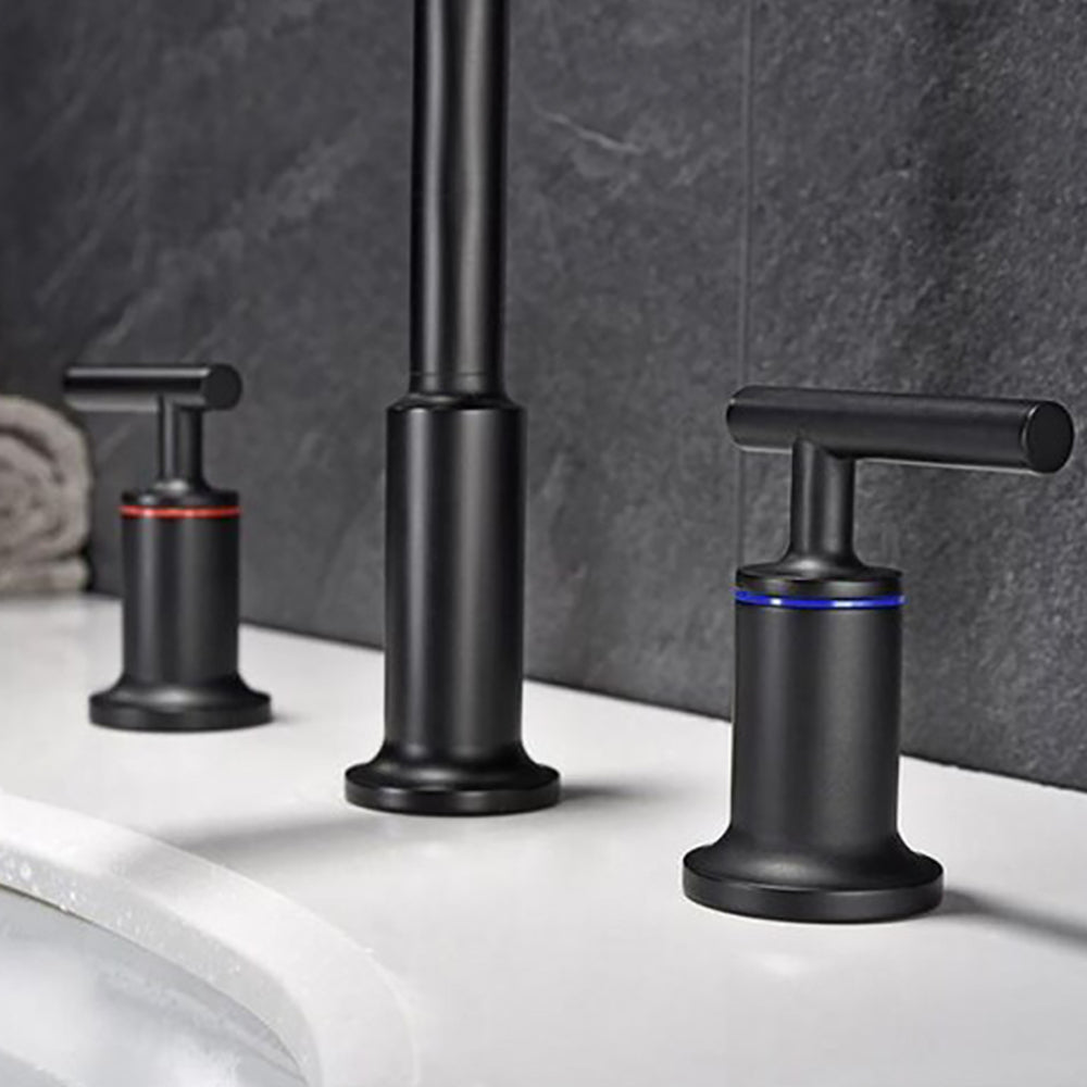 Modern Matte Black Widespread Bathroom Sink Faucet with CUPC Water Supply Hose and Cartridge