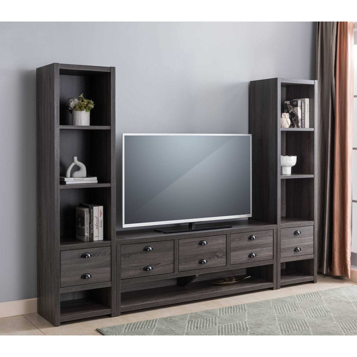 Rustic Grey TV Console with Built-In Storage