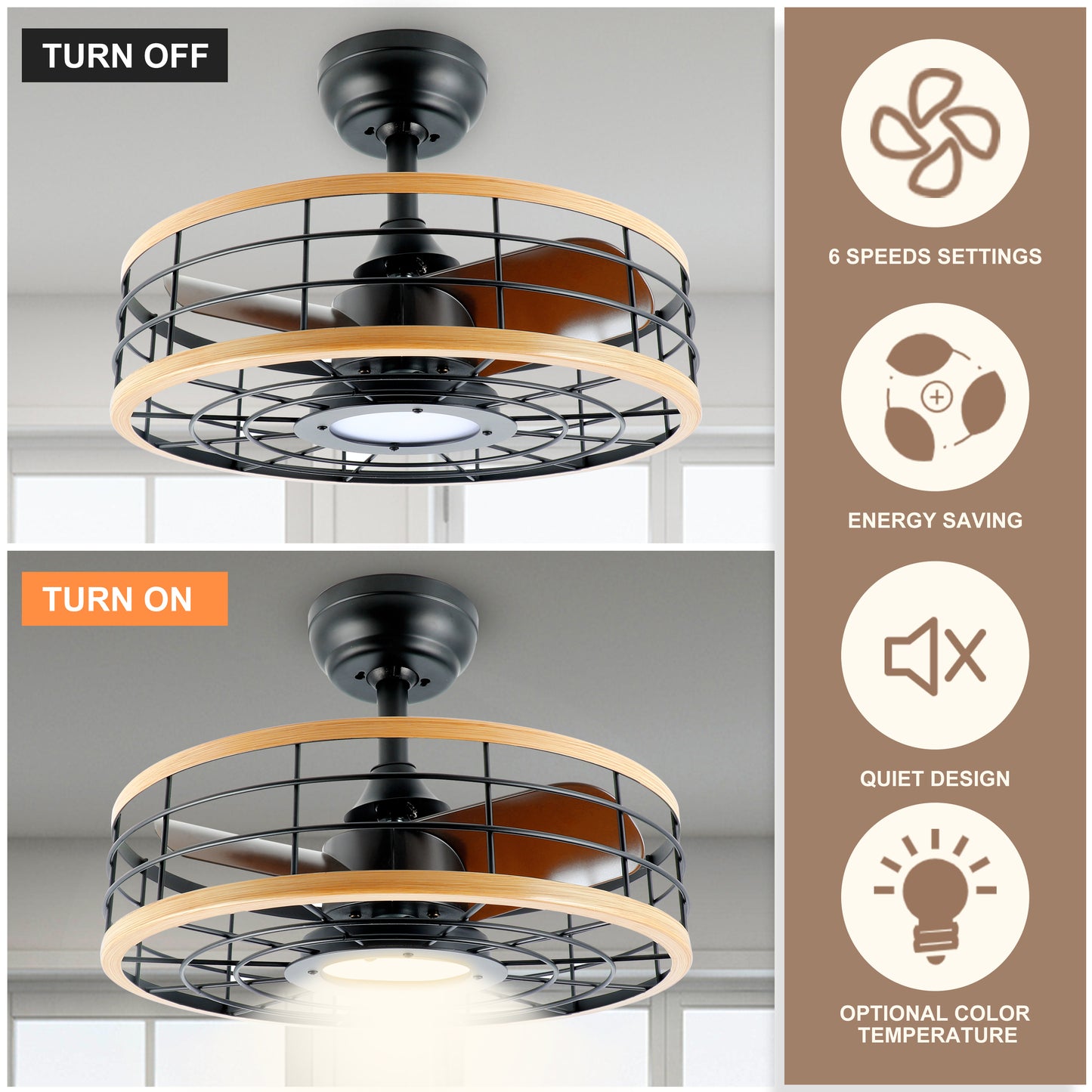 16 Caged Ceiling Fan with Reversible Motor and Remote Control