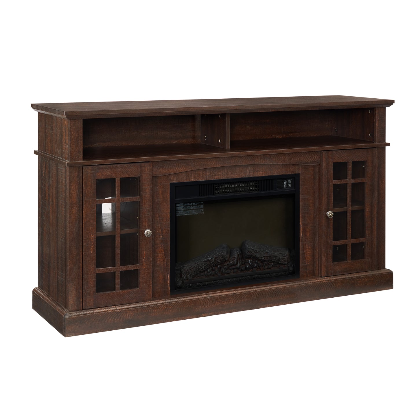 Modern Espresso TV Stand with Fireplace Insert and Open/Closed Storage for TVs Up to 65