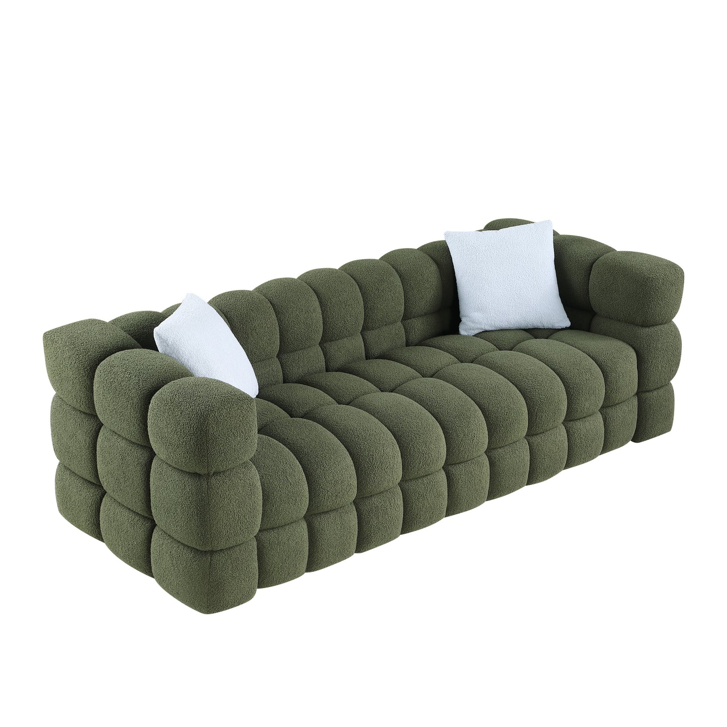 Olive Green Bouclé 3-Seater Marshmallow Sofa with Human Body Structure for USA People