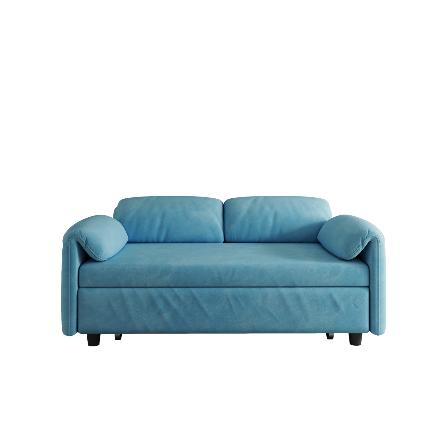 54 Blue Velvet Sofa Bed with Retractable Dual Purpose and Armrest Storage Bag