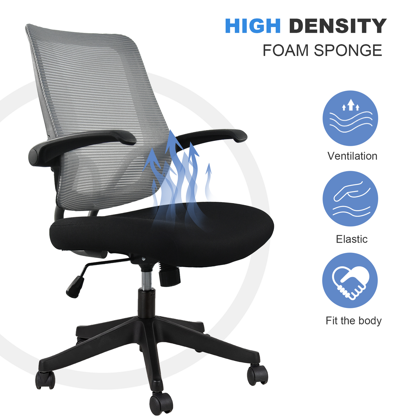 Mid task office chair with flip up arms, tilt angle max to 105 °,300LBS,Black