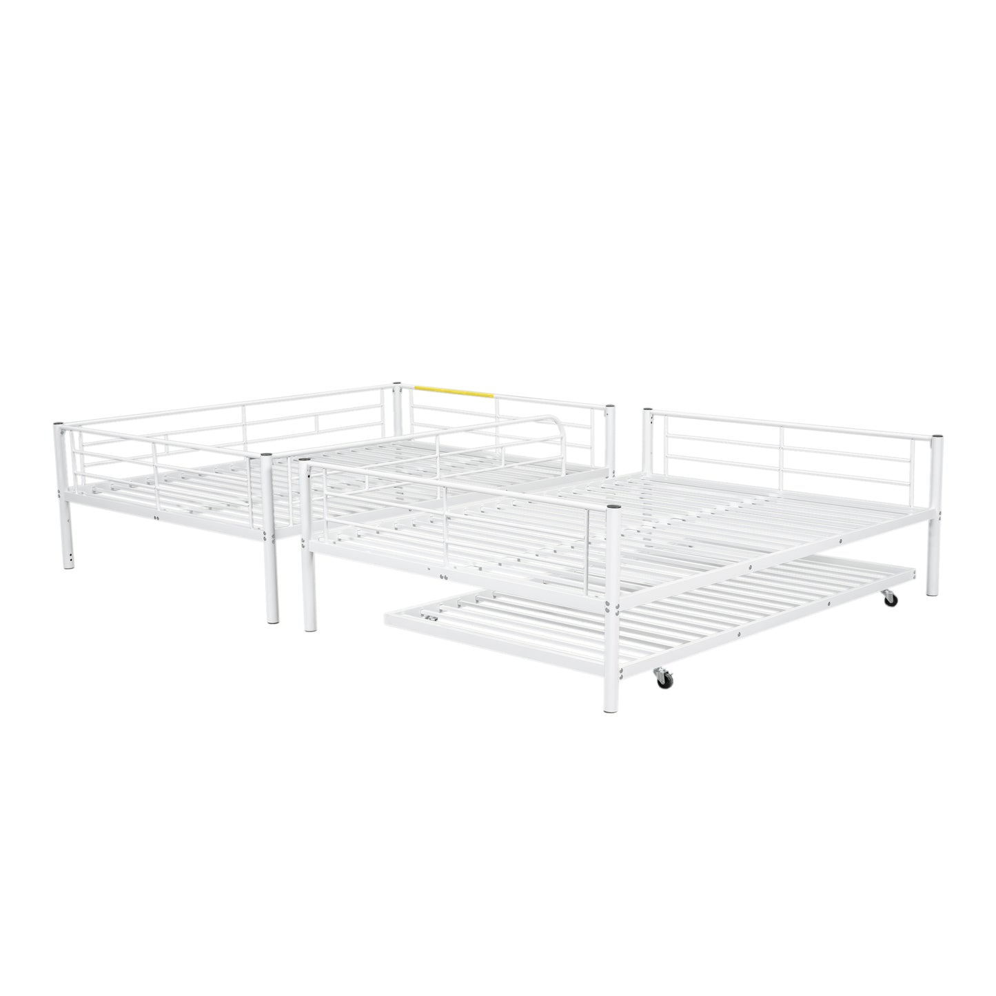 Contemporary White Full Metal Bunk Bed with Trundle