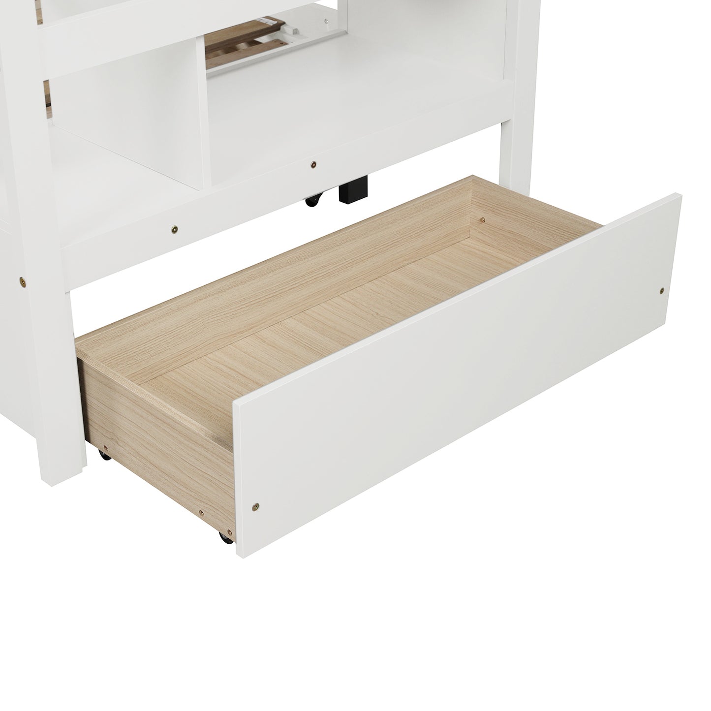 Convertible Storage Bunk Bed with Trundle, Stairs, and Versatile Design (White)