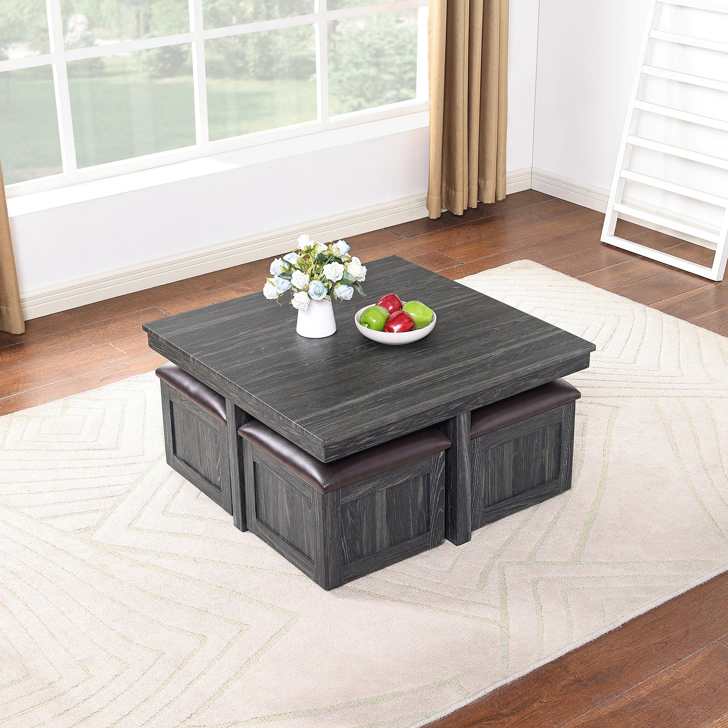 Versatile Coffee Table Set with 4 Storage Stools and Space-Saving Design