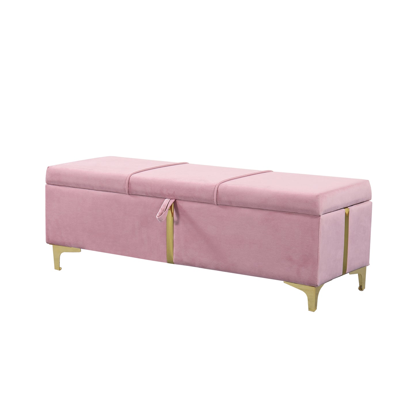 Elegant Upholstered Storage Ottoman,Storage Bench with Metal Legs for Bedroom,Living Room,Fully Assembled Except Legs,Pink