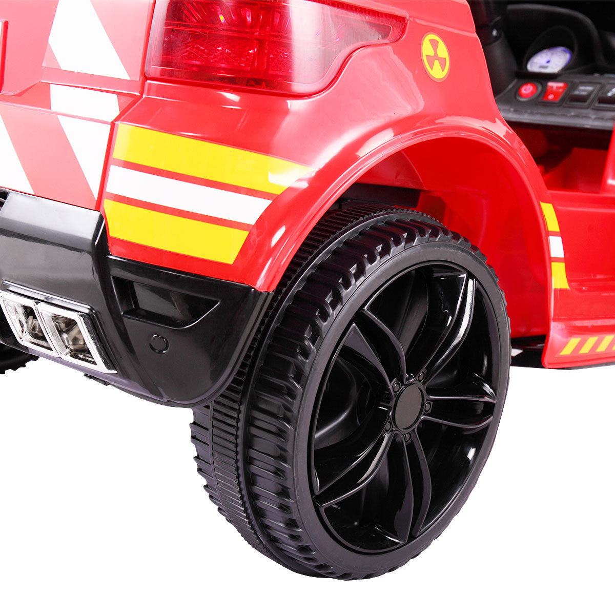 12V Kids Ride-On Police Car with Parental Remote Control, Flashing Lights, Music, and Spring Suspension, Red