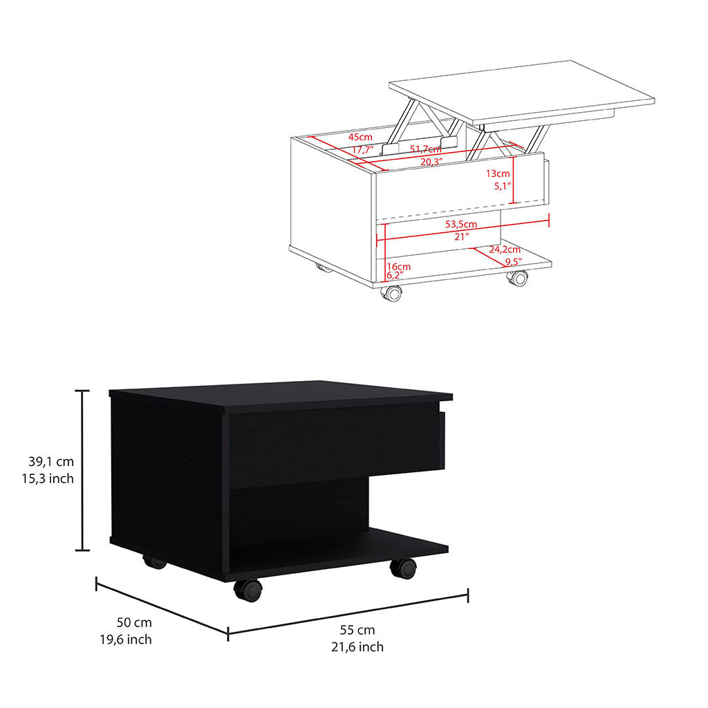 Mercuri Lift Top Coffee Table with Casters, Black Wengue Finish