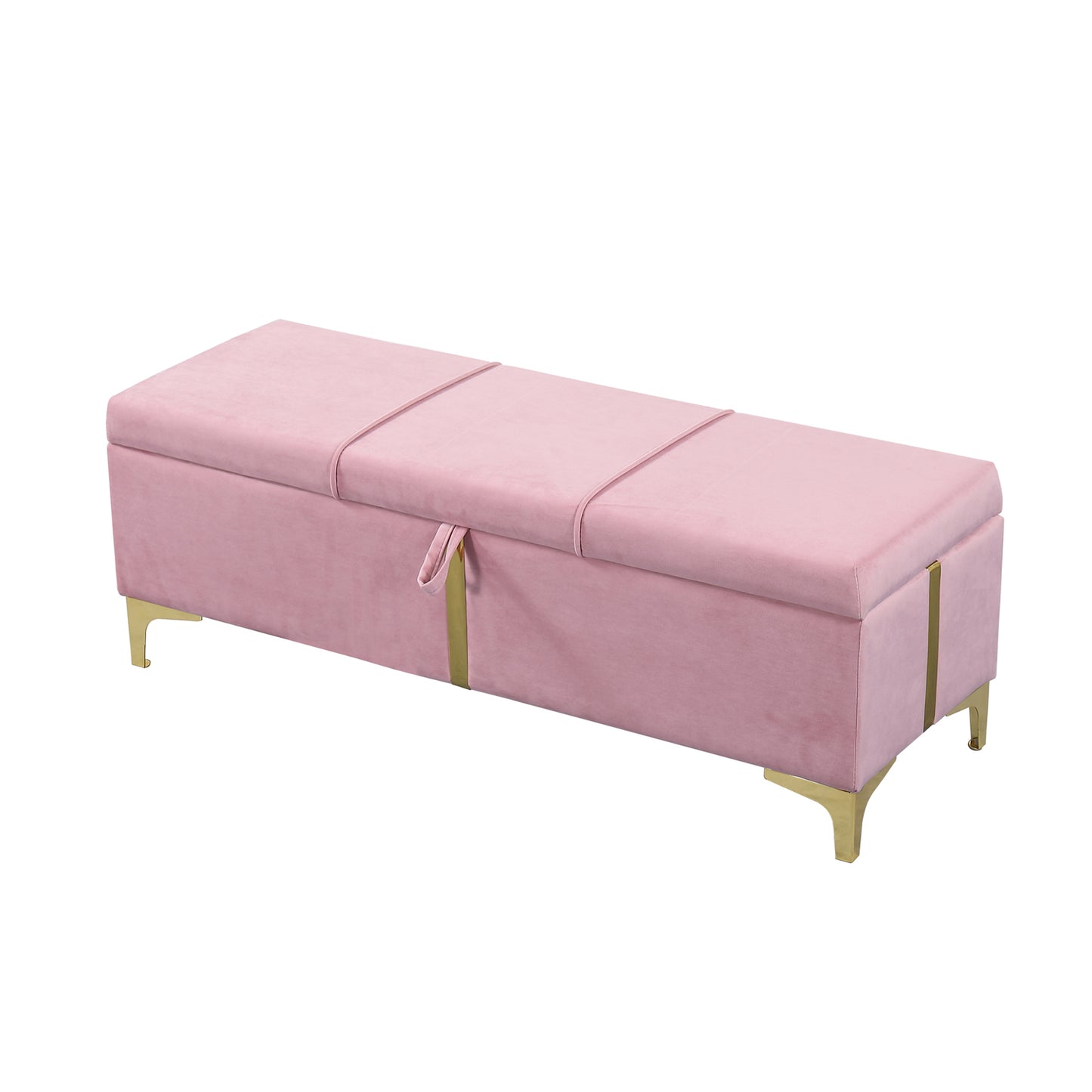 Elegant Upholstered Storage Ottoman,Storage Bench with Metal Legs for Bedroom,Living Room,Fully Assembled Except Legs,Pink