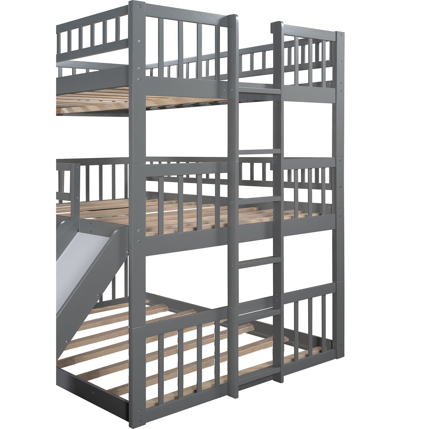 Triple Full Bunk Bed with Ladder, Slide, and Guardrails - Maximizing Space and Fun