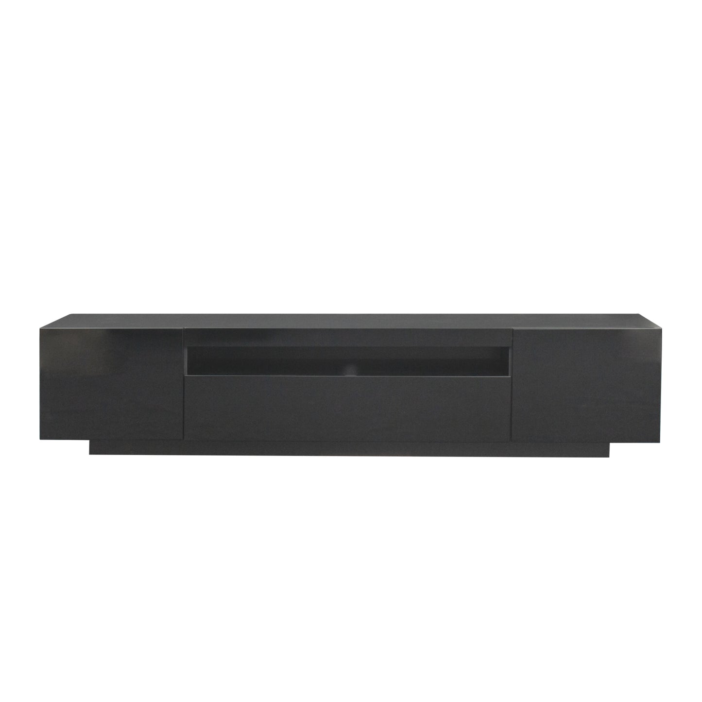 Sleek Black TV Stand with LED Lights and Storage Drawers