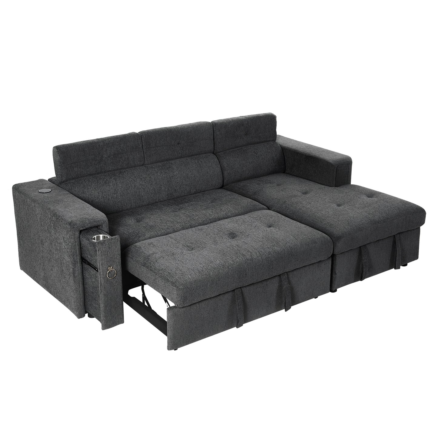 Versatile 96 L-Shape Sectional Sofa with Wireless Charging and Hidden Storage in Grey Linen