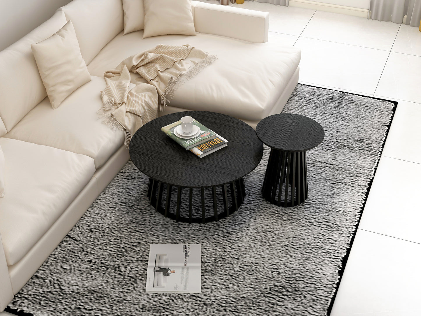 Elegant Set of 2 Round Coffee Tables with Grille Design, Ideal for Bedroom, Living Room, or Balcony