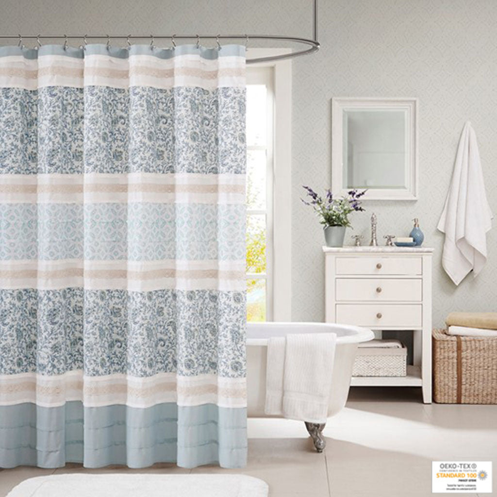 Aqua Paisley Cotton Shower Curtain: Madison Park Dawn Oasis Design