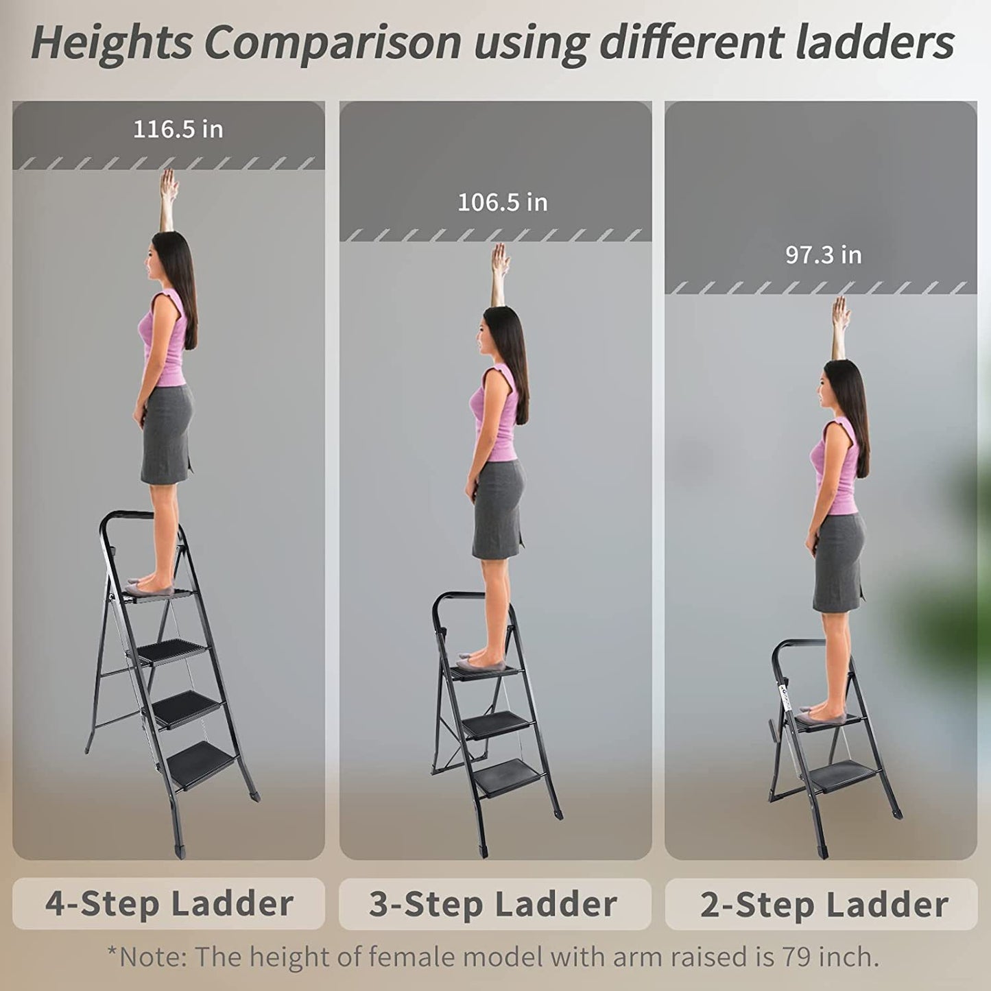 4 Step Ladder, Folding Step Stool with Wide Anti-Slip Pedal, 330 lbs Sturdy Steel Ladder, Convenient Handgrip, Lightweight, Portable Steel Step Stool, Black (HILADDFOLD4B)