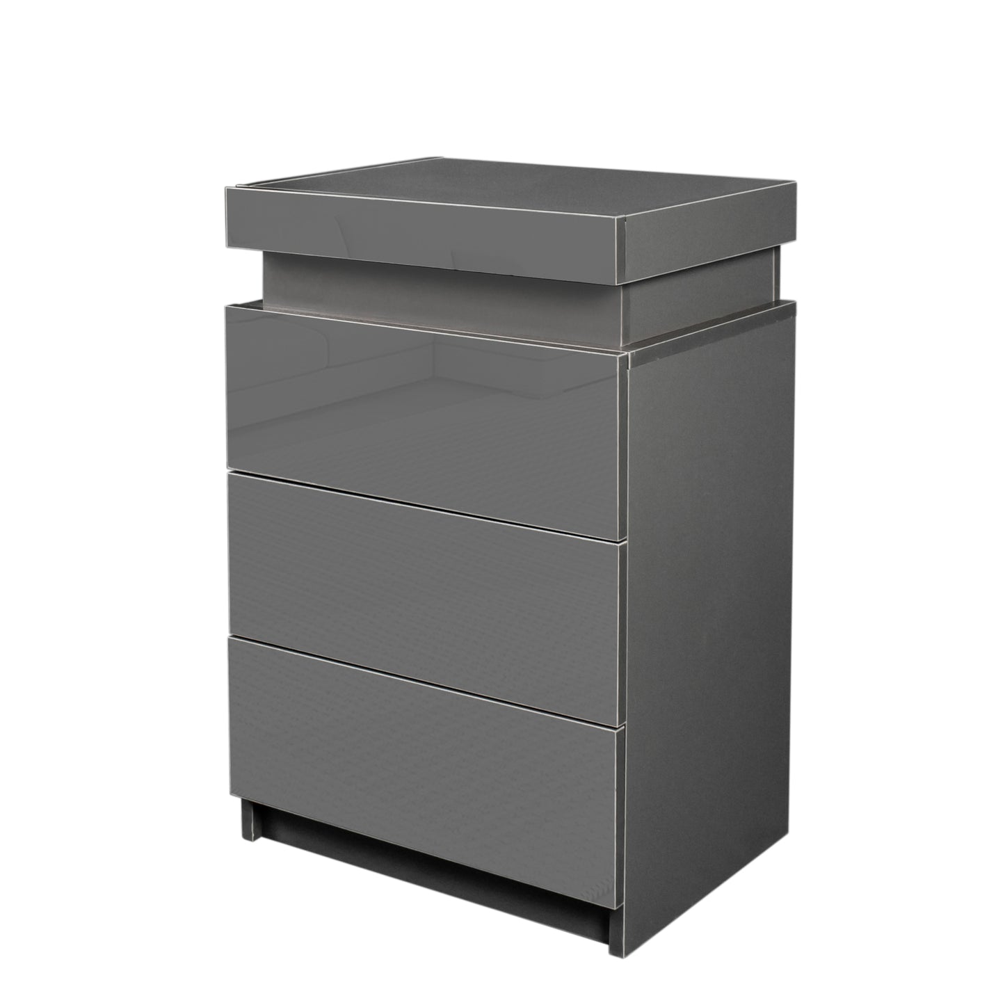 Modern Gray Nightstand with LED Lights and 3 Drawers