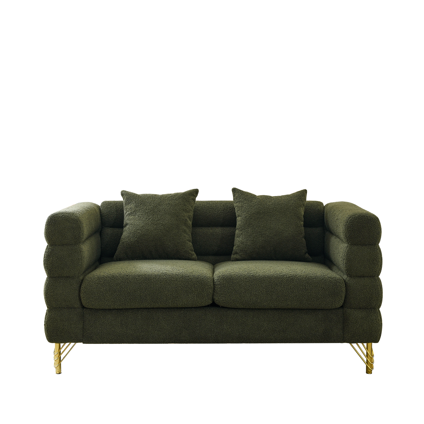 60-Inch Green Teddy 2-Seater Sectional Sofa with Lumbar Pillows