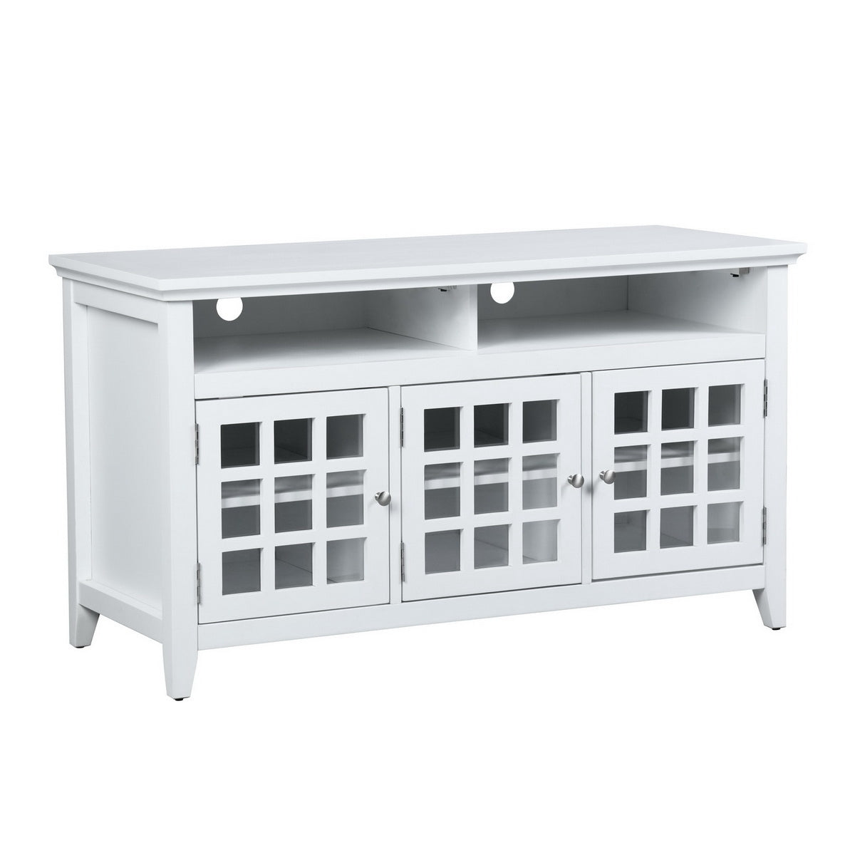 White Coastal TV Stand with 3-Door Cabinet