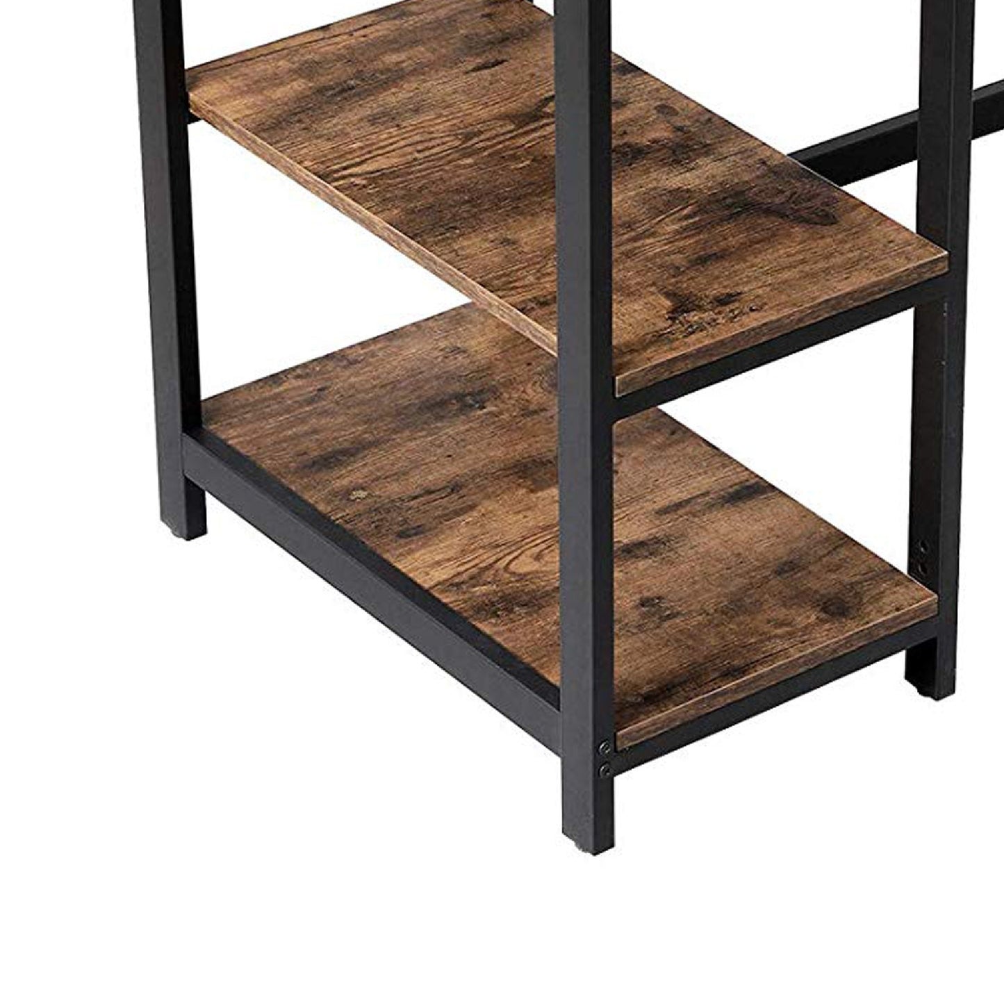 Industrial Style Wood and Metal Desk with 2 Shelves, Black/Brown