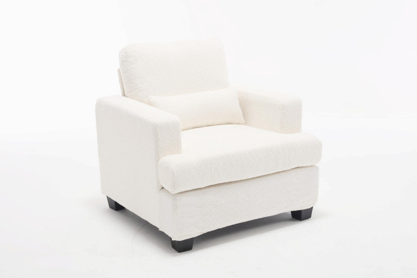 Contemporary 37 Modern Chair with Square Armrest, Removable Back Cushion, and Waist Pillow (White & Gray Fabric)