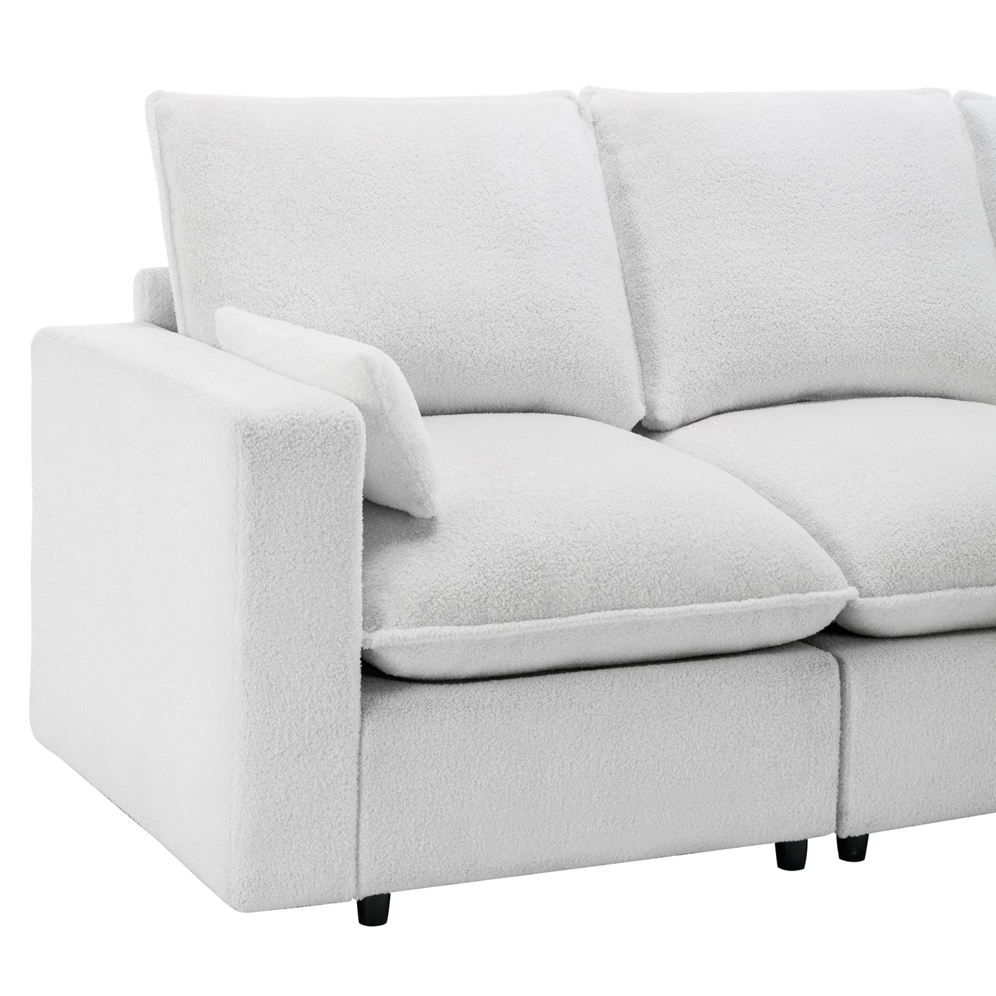 U_STYLE 3 Seat Sofa with Removable Back and Seat Cushions and 2 pillows,Teddy Fabric Couch for Living Room, Office, Apartment